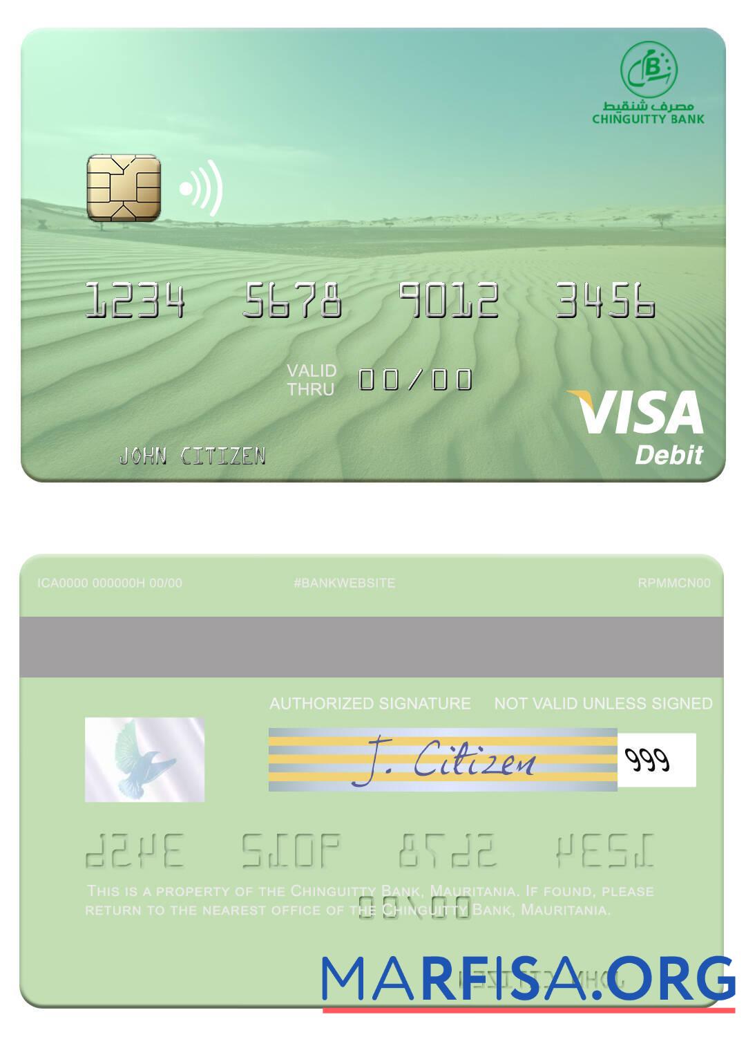 Blank Mauritania Chinguitty Bank visa debit card template